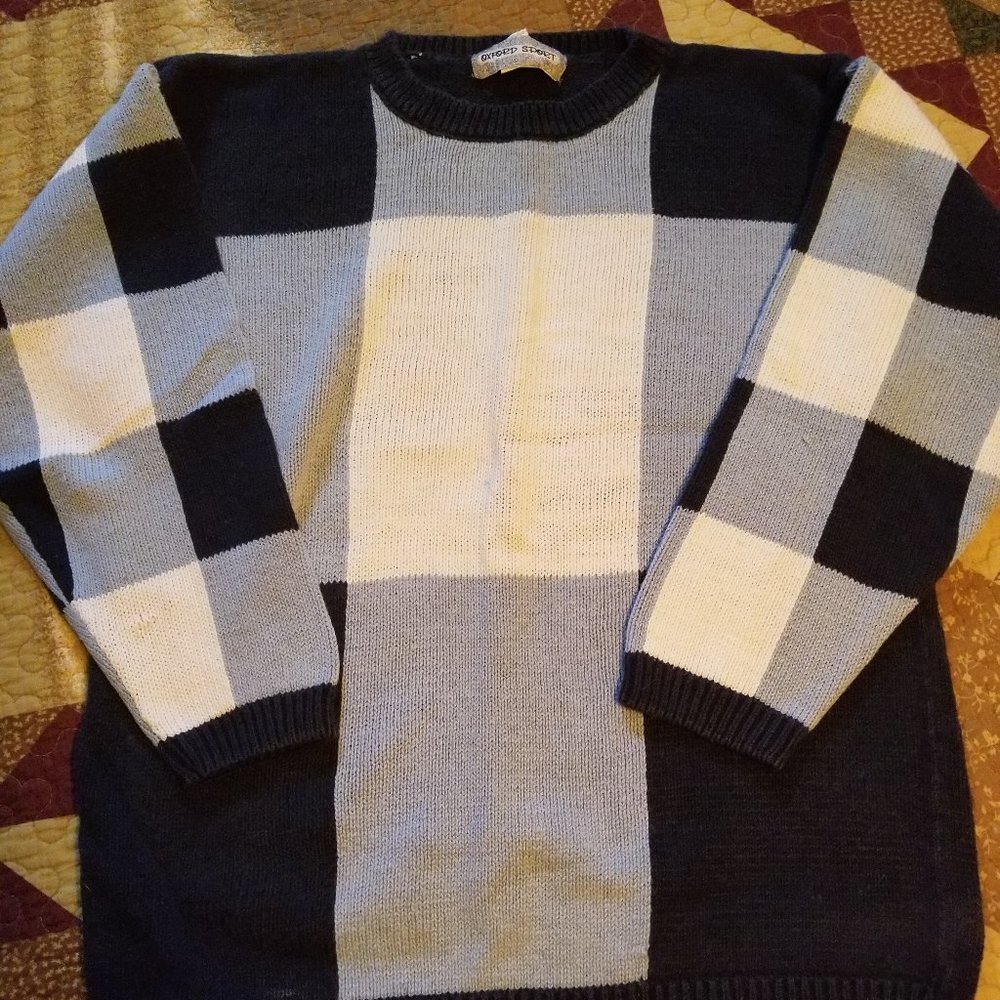 Navy block crew neck sweater